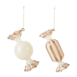 Candy julgranshänge glas 2 delar, Creme