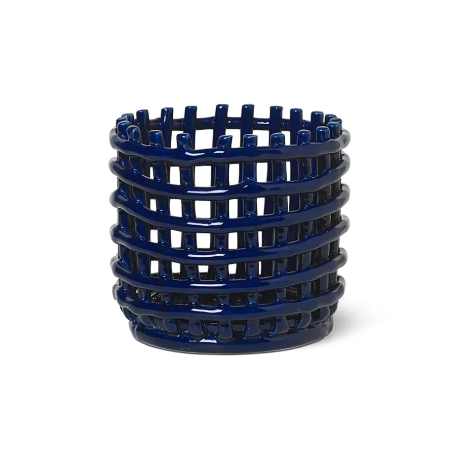 Ceramic flätad korg Ø16 cm, Blå