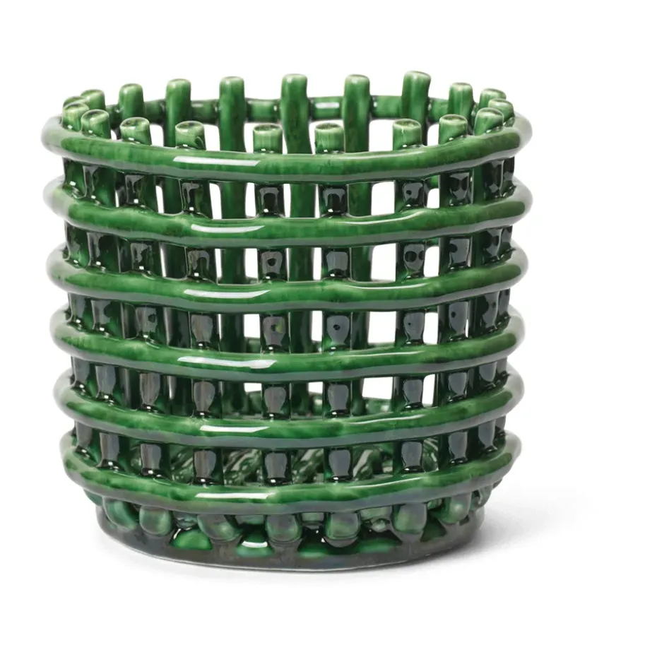 Ceramic flätad korg Ø16 cm, Emerald Green