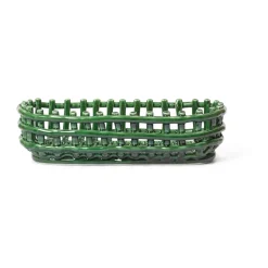 Ceramic flätad korg oval 15x30 cm, Emerald Green