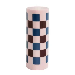 Column Candle blockljus large 25 cm, Pink-bordeaux-dark blue check