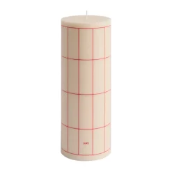Column Candle blockljus large 25 cm, Off white-red grid check
