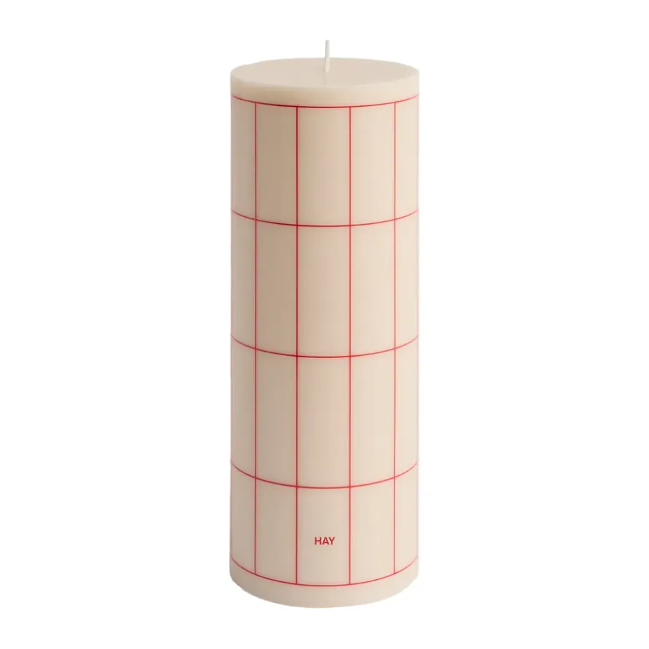 Column Candle blockljus large 25 cm, Off white-red grid check