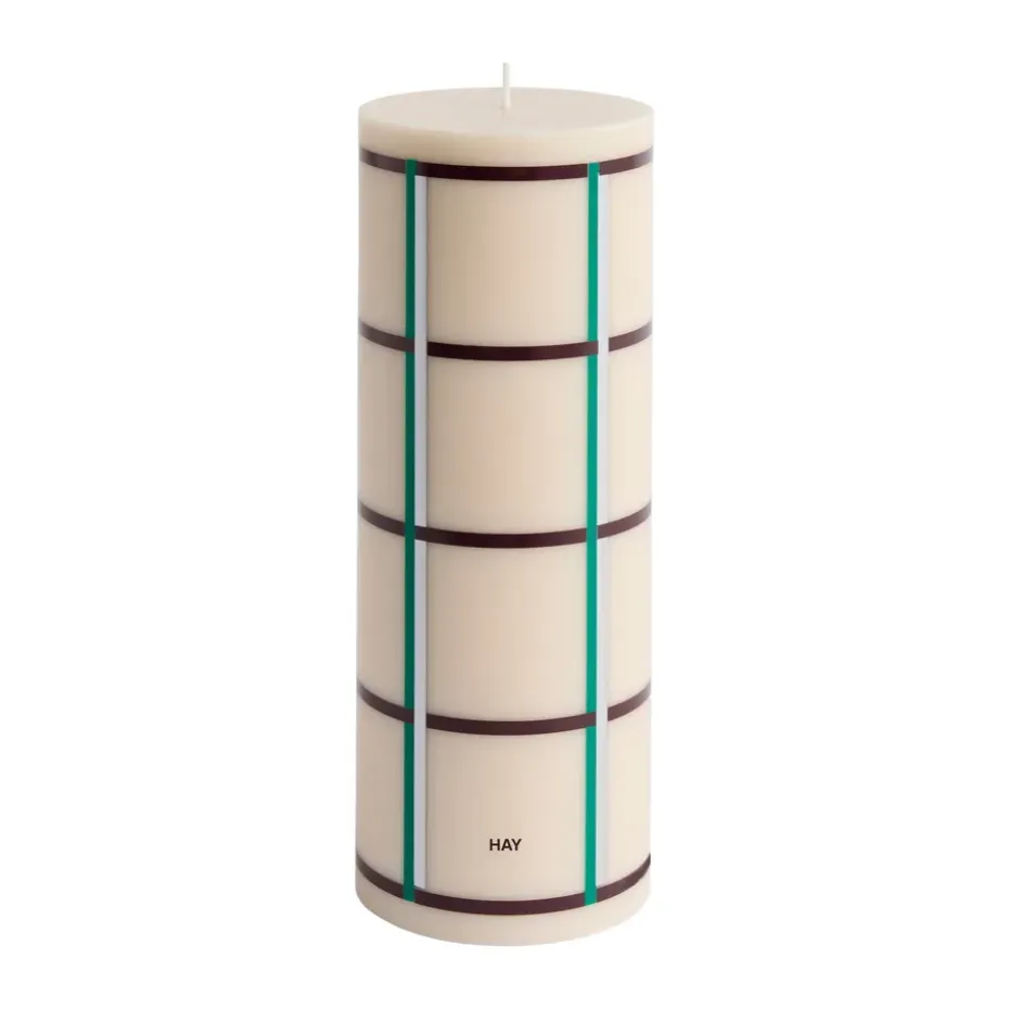 Column Candle blockljus large 25 cm, Off white-green bordeaux-silver