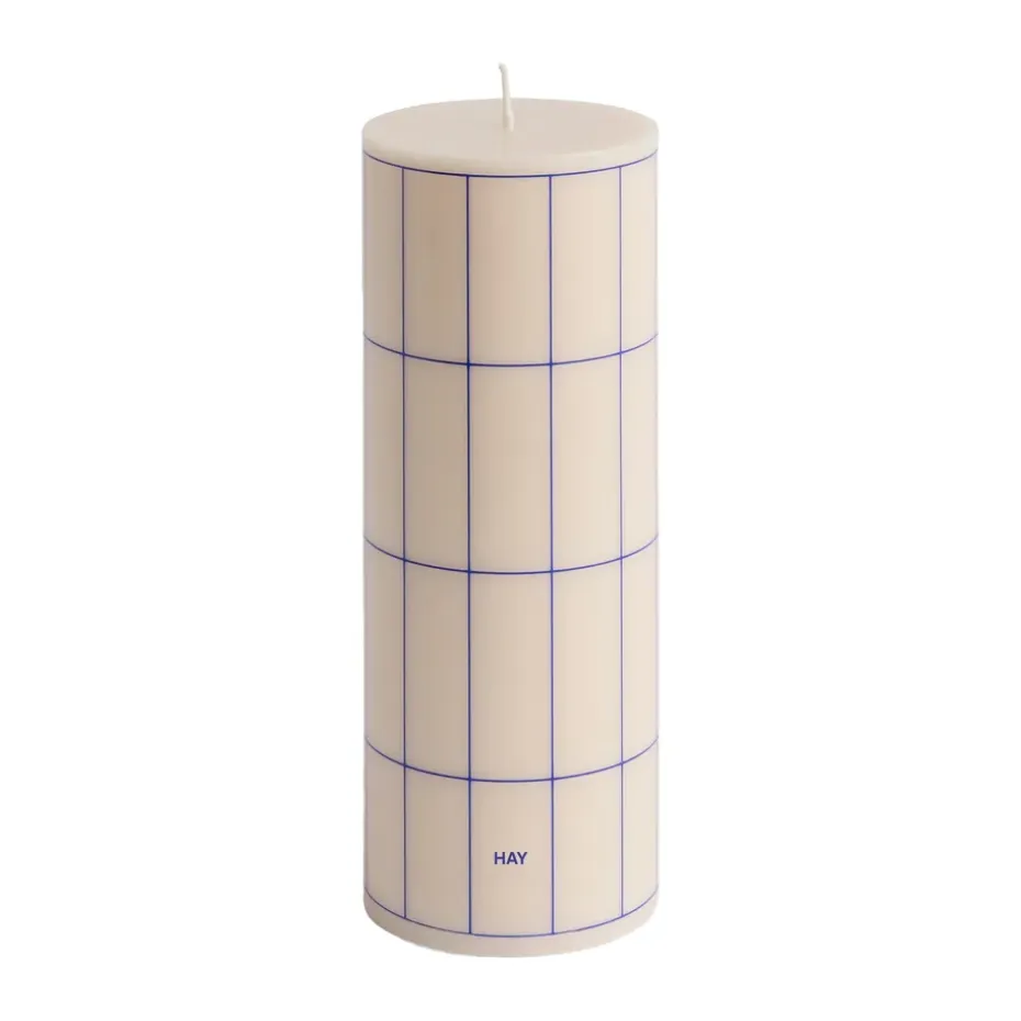 Column Candle blockljus medium 20 cm, Off white-blue grid check