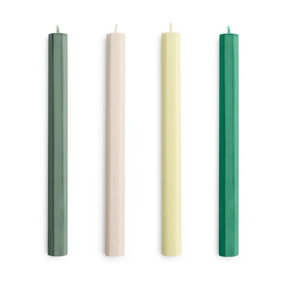 Hexagon Candle ljus mix 4-pack, Greens-whites