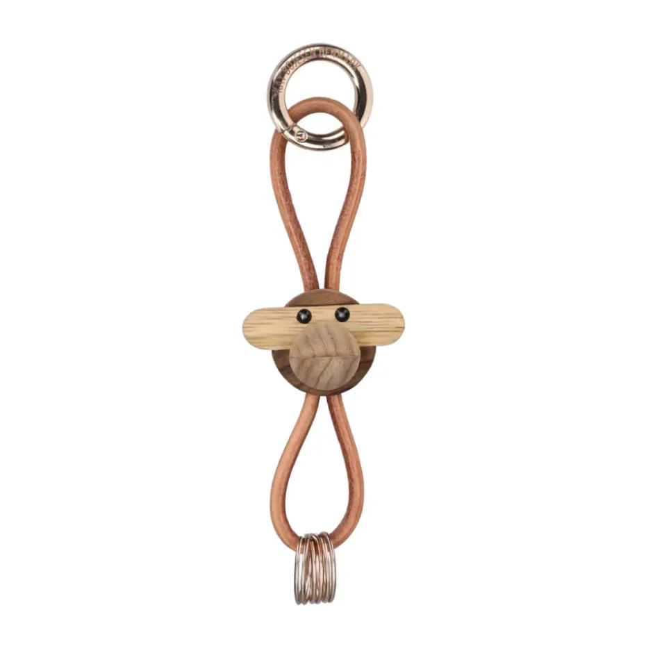 Kaj Bojesen apa nyckelring, Teak-limbaträ, naturläder